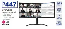 Officeworks LG 34" UWQHD Curved Monitor* offer