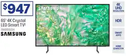 Officeworks SAMSUNG 65" 4K Crystal LED Smart TV+ offer