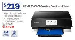 Officeworks Canon PIXMA TS8360 BKA All-in-One Home Printer offer