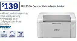 Officeworks brother HL-1230W Compact Mono Laser Printer offer