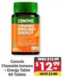 Pharmacy4Less Cenovis Chewable Immune + Energy Tablet offer