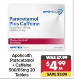 Pharmacy4Less Apohealth Paracetamol + Caffeine 500/65mg offer