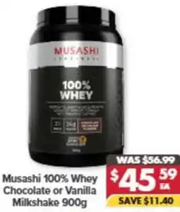 Pharmacy4Less Musashi 100% Whey Chocolate or Vanilla Milkshake offer