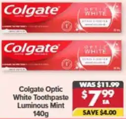 Pharmacy4Less Colgate Optic White Toothpaste Luminous Mint offer