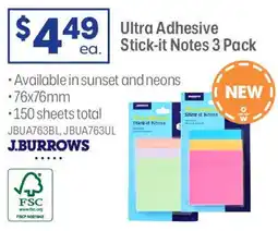 Officeworks Ultra Adhesive Stick-it Notes offer