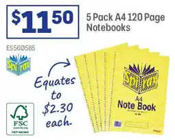 Officeworks 5 Pack A4 120 Page Notebooks offer