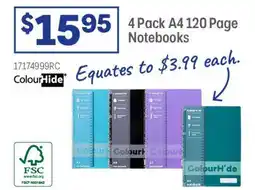 Officeworks 4 Pack A4 120 Page Notebooks offer