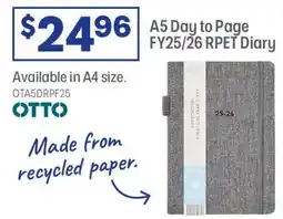 Officeworks A5 Day to Page FY25 26 RPET Diary offer