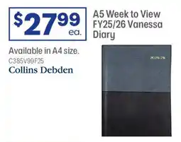 Officeworks A5 Week to View FY25 26 Vanessa Diary offer