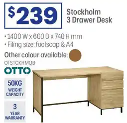 Officeworks Stockholm 3 Drawer Desk offer