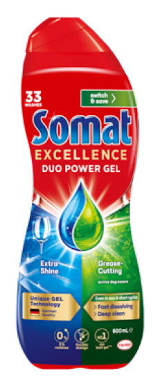 BIG W Somat excellence duo power fast dissolving dishwasher liquid gel cleaner 600ml offer