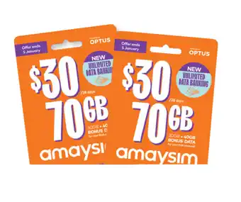 BIG W Amaysim $30 starter pack 30gb + 40gb offer