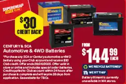 SuperCheap Auto Century & sca automotive & 4wd batteries offer