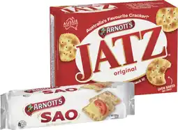 IGA Arnott’s Jatz or Savoy 225g, Clix or Sao 250g Selected Varieties offer