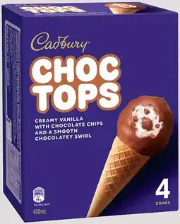 IGA Cadbury Choc Tops Ice Cream 4 Pack Selected Varieties offer