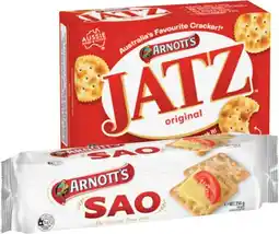 IGA Arnott’s Jatz, Savoy 170‑225g, Clix or Sao 250g Selected Varieties offer