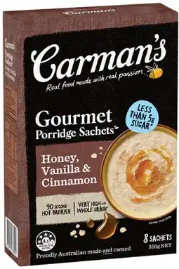 IGA Carman’s Porridge Sachets 6‑8 Pack or Overnight Chia & Oat Sachets 6 Pack Selected Varieties offer