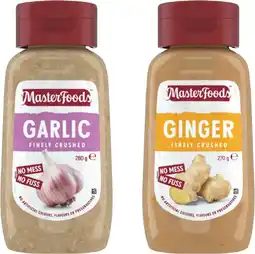 IGA MasterFoods Finely Crushed Garlic 280g, Ginger or Chopped Onion 270g Squeeze Bottle offer