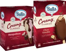 IGA Bulla Creamy Classics Ice Cream 4 Pack Selected Varieties offer