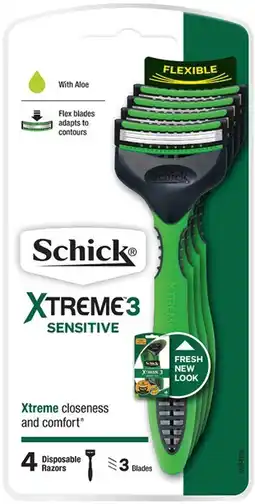 IGA Schick Xtreme 3 Sensitive Disposable Razors 4 Pack offer