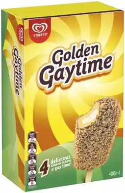IGA Streets Golden Gaytime Ice Cream 4 Pack, Tub 1 Litre or Paddle Pop Tub 1 Litre Selected Varieties offer
