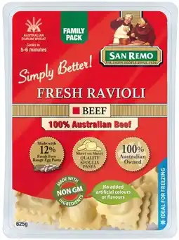 IGA San Remo Fresh Beef Ravioli or Spinach & Ricotta Agnolotti 625g offer