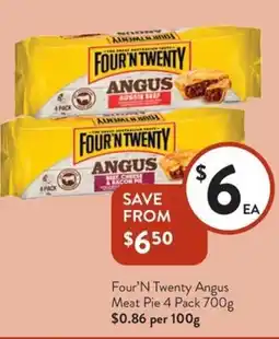 Foodworks Four'N Twenty Angus Meat Pie 4 Pack offer