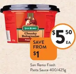 Foodworks San Remo Fresh Pasta Sauce offer
