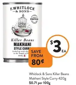 Foodworks Whitlock & Sons Killer Beans Makhani Style Curry offer