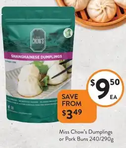 Foodworks Miss Chow's Dumplings or Pork Buns offer