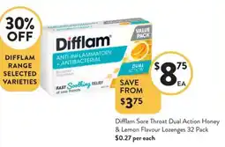 Foodworks Difflam Sore Throat Dual Action Honey & Lemon Flavour Lozenges 32 Pack offer