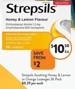 Foodworks Strepsils Soothing Honey & Lemon or Orange Lozenges 36 Pack offer