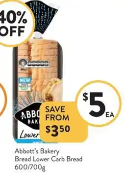 Foodworks Abbott's Bakery Bread Lower Carb Bread offer
