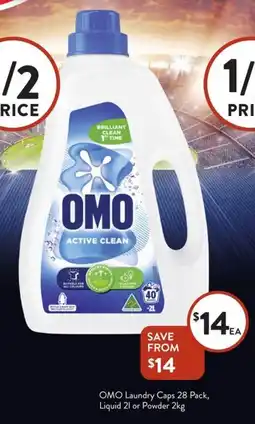 Foodworks OMO Laundry Caps 28 Pack, Liquid 21 or Powder 2kg offer