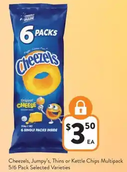 Foodworks Cheezels, Jumpy's, Thins or Kettle Chips Multipack 5/6 Pack Selected Varieties offer