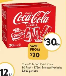 Foodworks Coca-Cola Soft Drink Cans 30 Pack offer