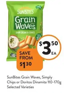 Foodworks SunBites Grain Waves, Simply Chips or Doritos Dinamita Selected Varieties offer