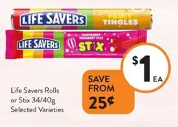 Foodworks Life Savers Rolls or Stix offer
