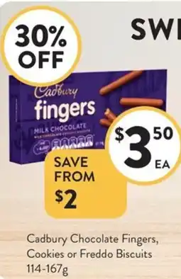 Foodworks Cadbury Chocolate Fingers, Cookies or Freddo Biscuits offer