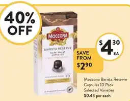 Foodworks Moccona Barista Reserve Capsules 10 Pack Selected Varieties offer