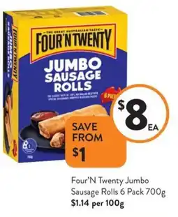 Foodworks Four'N Twenty Jumbo Sausage Rolls 6 Pack offer