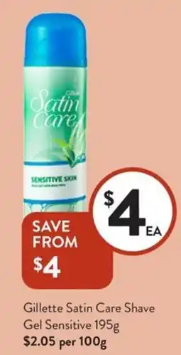 Foodworks Gillette Satin Care Shave Gel Sensitive offer