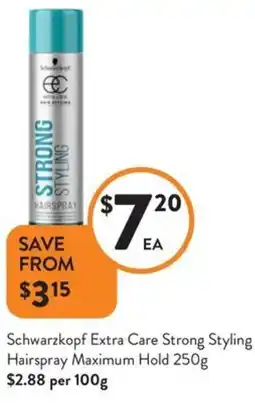 Foodworks Schwarzkopf extra care strong styling hairspray maximum hold offer