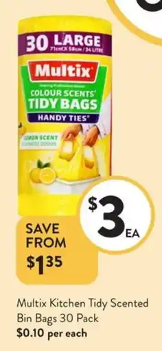 Foodworks Multix Kitchen Tidy Scented Bin Bags 30 Pack offer