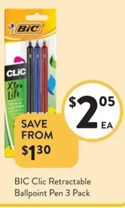 Foodworks BIC Clic Retractable Ballpoint Pen 3 Pack offer