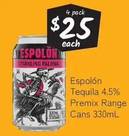 Cellarbrations Espolón Tequila Premix Range Cans offer