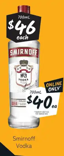 Cellarbrations Smirnoff Vodka offer