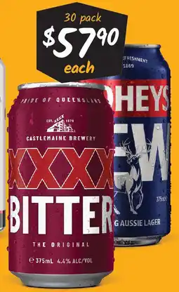 Cellarbrations XXXX Bitter or Tooheys New Block Cans offer