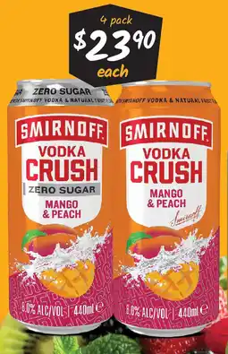 Cellarbrations Smirnoff Vodka Crush Zero Sugar offer