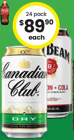 The Bottle O Canadian Club & Dry or Jim Beam White & Cola 4.8% Cube Cans offer